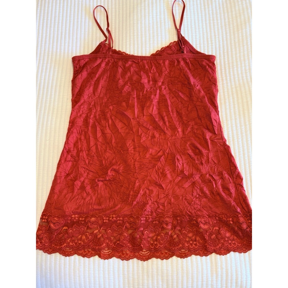 Maurices Womens Lace Trim Tank Top Crinkle Cami Textured Red Size L Y2K Fairy - Picture 2 of 9